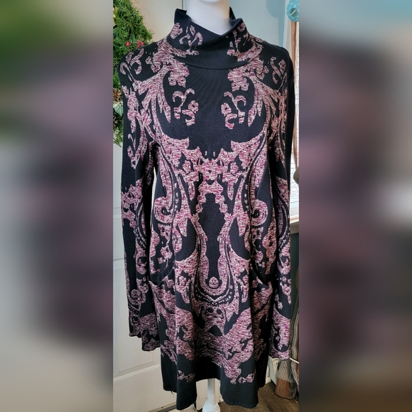 Free People Dresses & Skirts - Free People Modern Love Mini Dress Womens M Black & Multi Mock Neck Sweater Dres